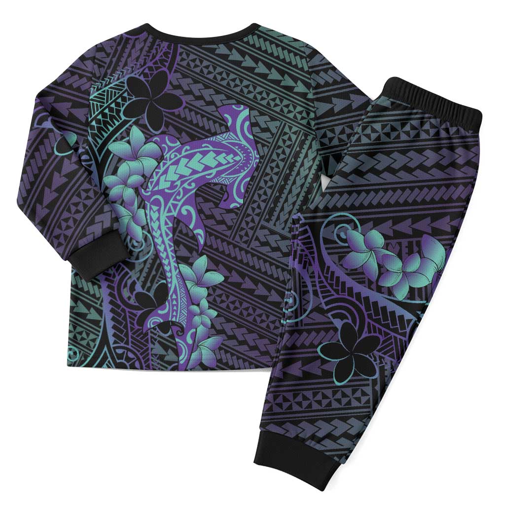 Purple Paradise Hawaii Christmas Pajama Set Hammerhead Shark Tattoo Curve Polynesian - Polynesian Pride