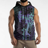 Purple Paradise Hawaii Sleeveless Zip Hoodie Hammerhead Shark Tattoo Curve Polynesian - Polynesian Pride