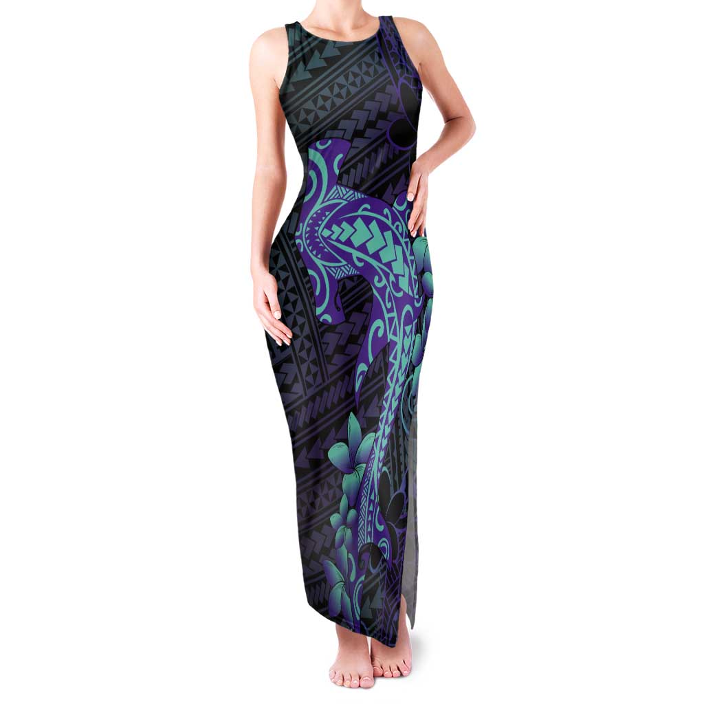 Purple Paradise Hawaii Tank Maxi Dress Hammerhead Shark Tattoo Curve Polynesian - Polynesian Pride