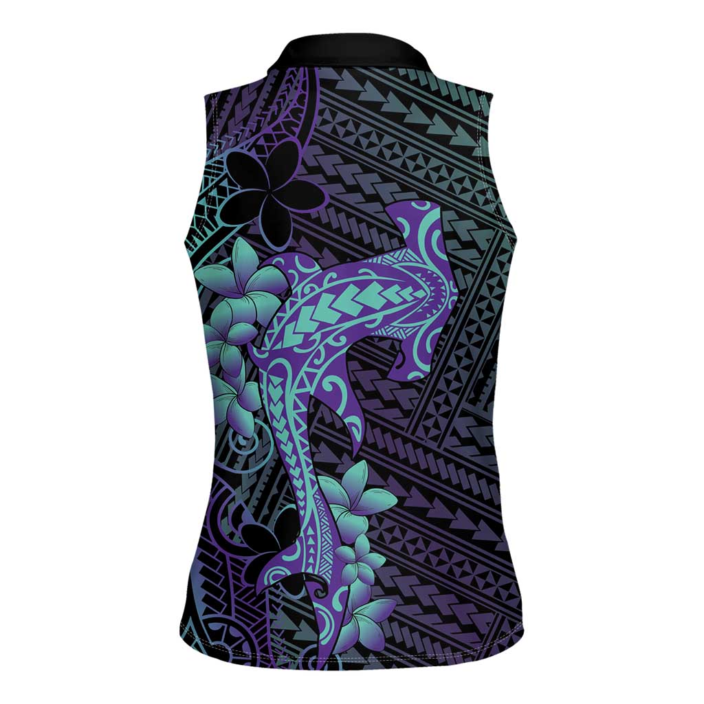 Purple Paradise Hawaii Women Sleeveless Polo Shirt Hammerhead Shark Tattoo Curve Polynesian LT14 - Polynesian Pride