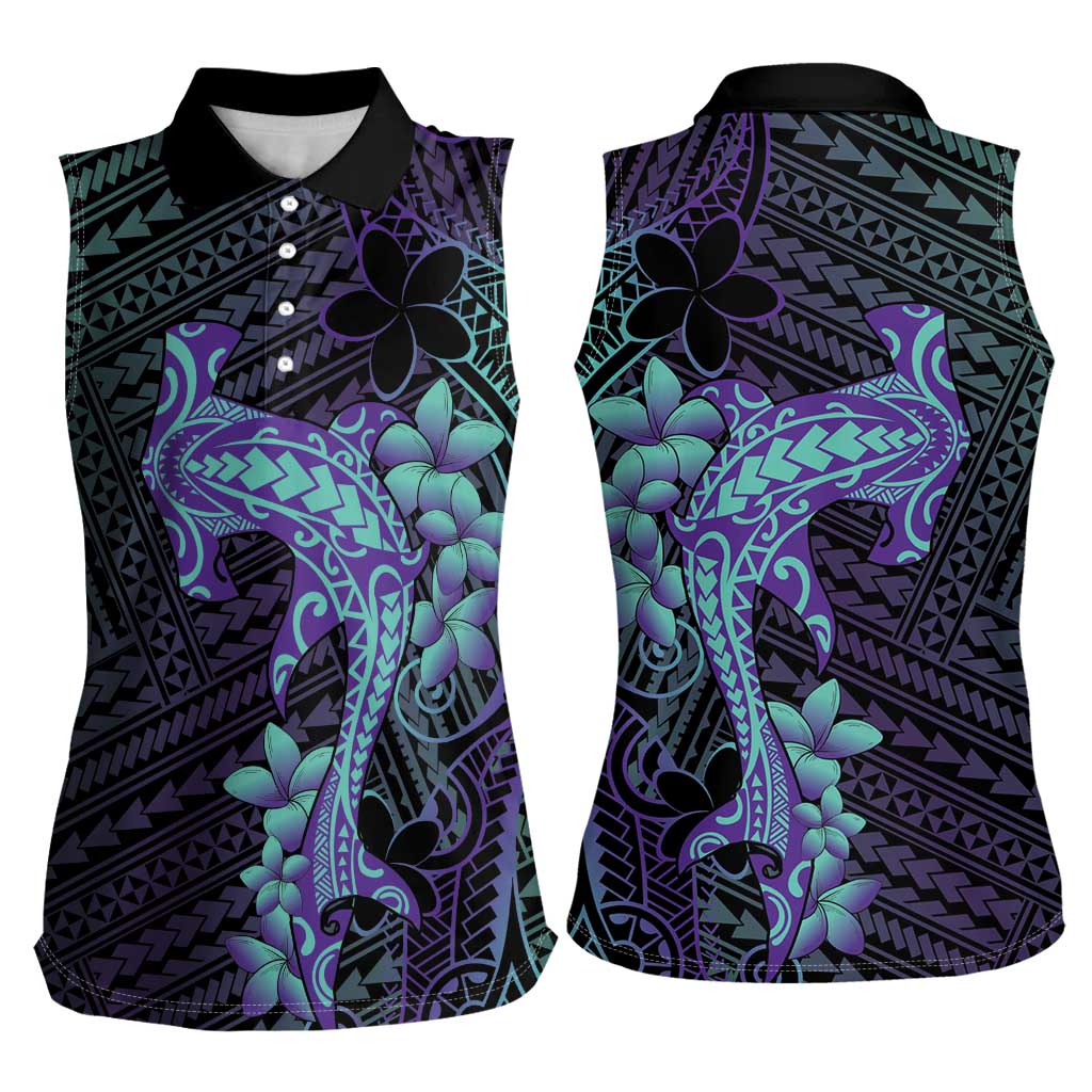 Purple Paradise Hawaii Women Sleeveless Polo Shirt Hammerhead Shark Tattoo Curve Polynesian LT14 - Polynesian Pride