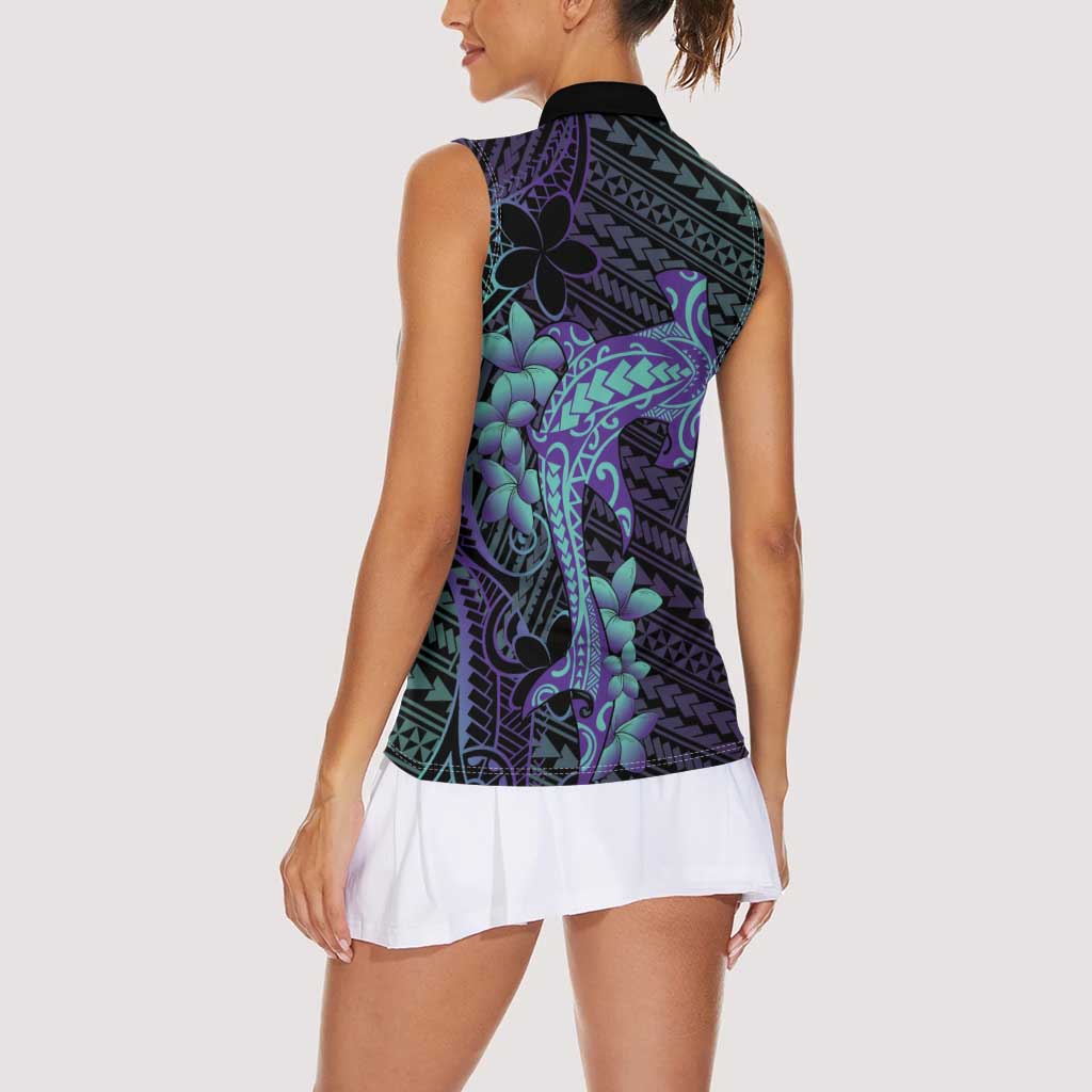 Purple Paradise Hawaii Women Sleeveless Polo Shirt Hammerhead Shark Tattoo Curve Polynesian LT14 - Polynesian Pride