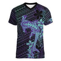 Purple Paradise Hawaii Women V-Neck T-Shirt Hammerhead Shark Tattoo Curve Polynesian LT14 Female Purple - Polynesian Pride
