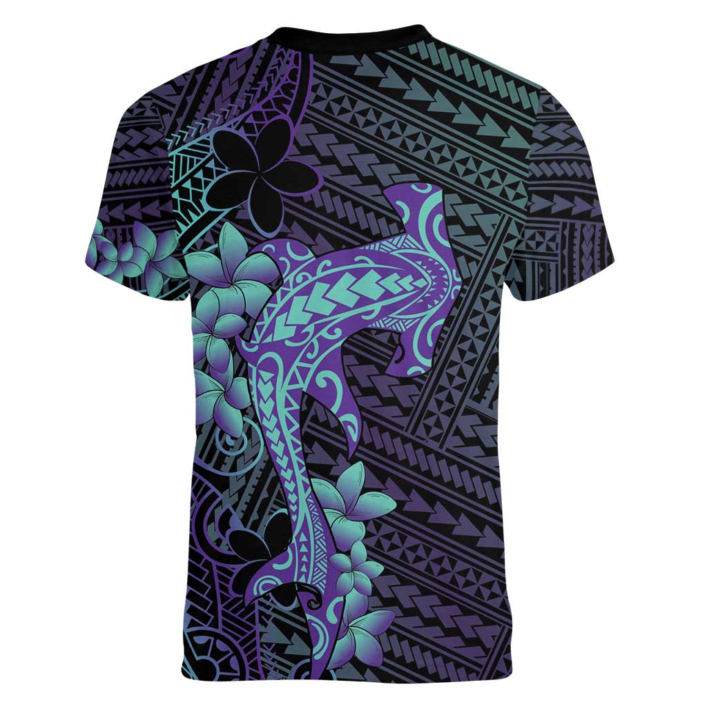 Purple Paradise Hawaii Women V-Neck T-Shirt Hammerhead Shark Tattoo Curve Polynesian LT14 - Polynesian Pride