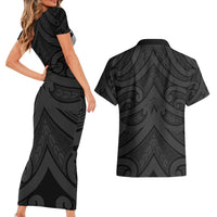 Poutama Korowai New Zealand Couples Matching Short Sleeve Bodycon Dress and Hawaiian Shirt Aotearoa Maori Tattoo LT14 - Polynesian Pride