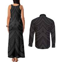 Poutama Korowai New Zealand Couples Matching Tank Maxi Dress and Long Sleeve Button Shirt Aotearoa Maori Tattoo LT14 - Polynesian Pride