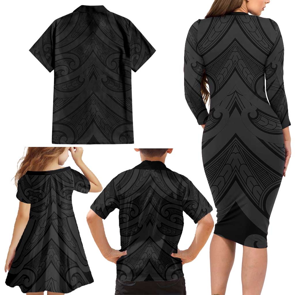 Poutama Korowai New Zealand Family Matching Long Sleeve Bodycon Dress and Hawaiian Shirt Aotearoa Maori Tattoo LT14 - Polynesian Pride