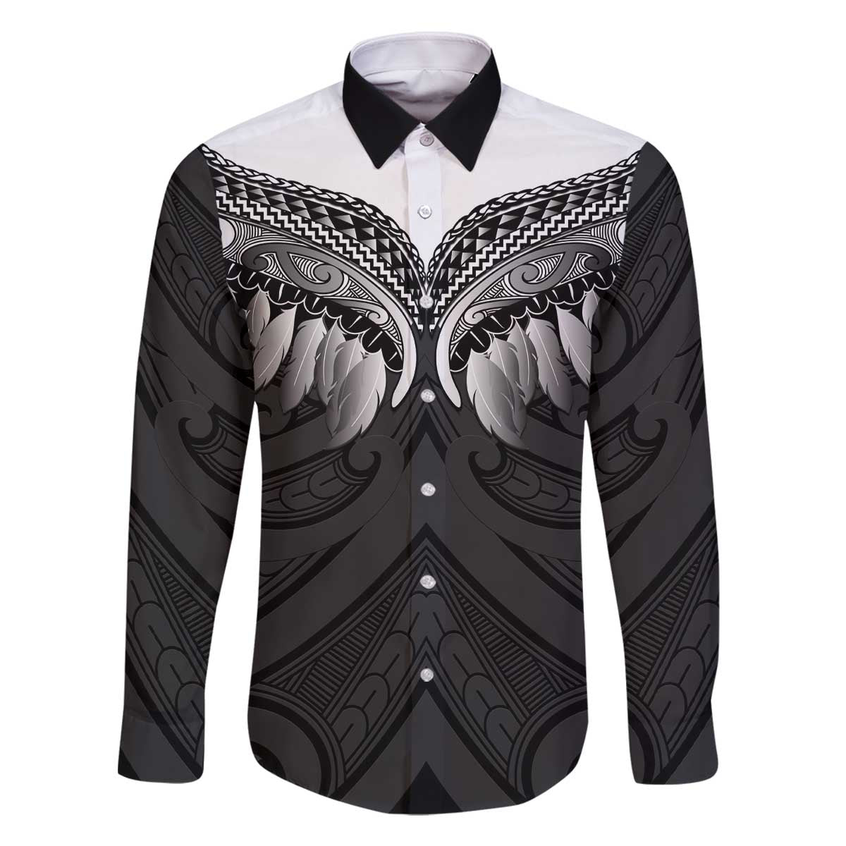 Poutama Korowai New Zealand Family Matching Off The Shoulder Long Sleeve Dress and Hawaiian Shirt Aotearoa Maori Tattoo LT14 Dad's Shirt - Long Sleeve Black - Polynesian Pride