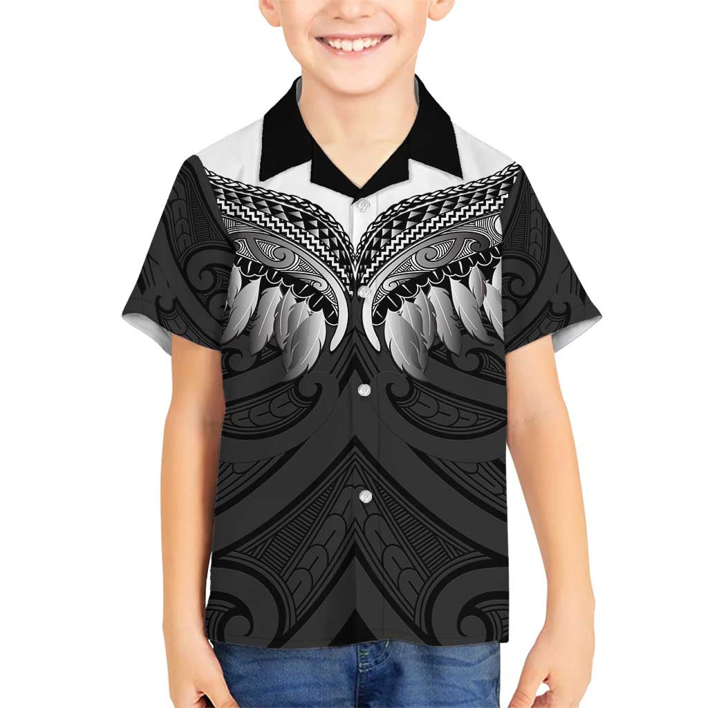 Poutama Korowai New Zealand Family Matching Off Shoulder Maxi Dress and Hawaiian Shirt Aotearoa Maori Tattoo LT14 Son's Shirt Black - Polynesian Pride