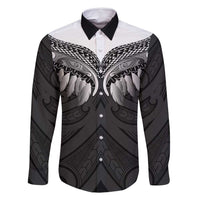 Poutama Korowai New Zealand Family Matching Off Shoulder Short Dress and Hawaiian Shirt Aotearoa Maori Tattoo LT14 Dad's Shirt - Long Sleeve Black - Polynesian Pride