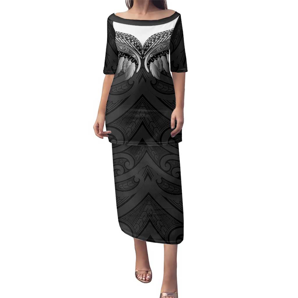 Poutama Korowai New Zealand Family Matching Puletasi and Hawaiian Shirt Aotearoa Maori Tattoo LT14 Mom's Dress Black - Polynesian Pride