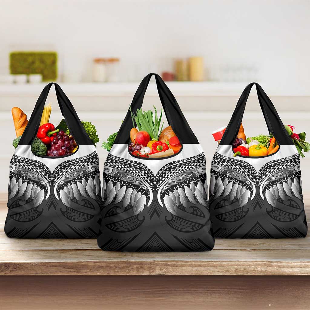 Poutama Korowai New Zealand Grocery Bag Aotearoa Maori Tattoo LT14 3-pack One Size Black - Polynesian Pride