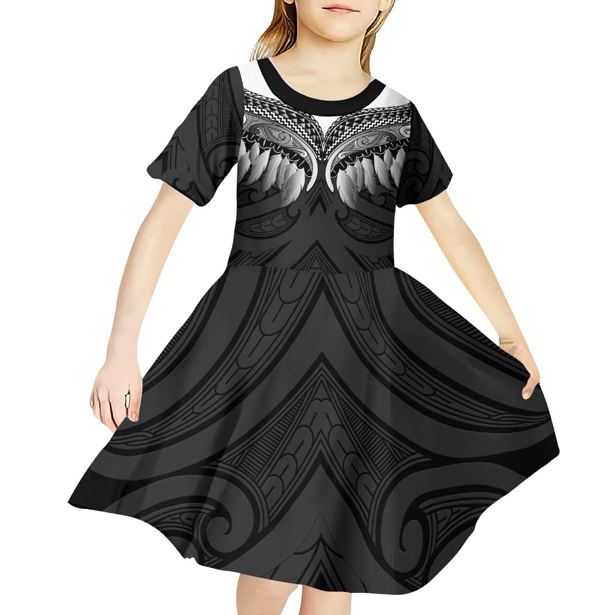 Poutama Korowai New Zealand Kid Short Sleeve Dress Aotearoa Maori Tattoo LT14 - Polynesian Pride