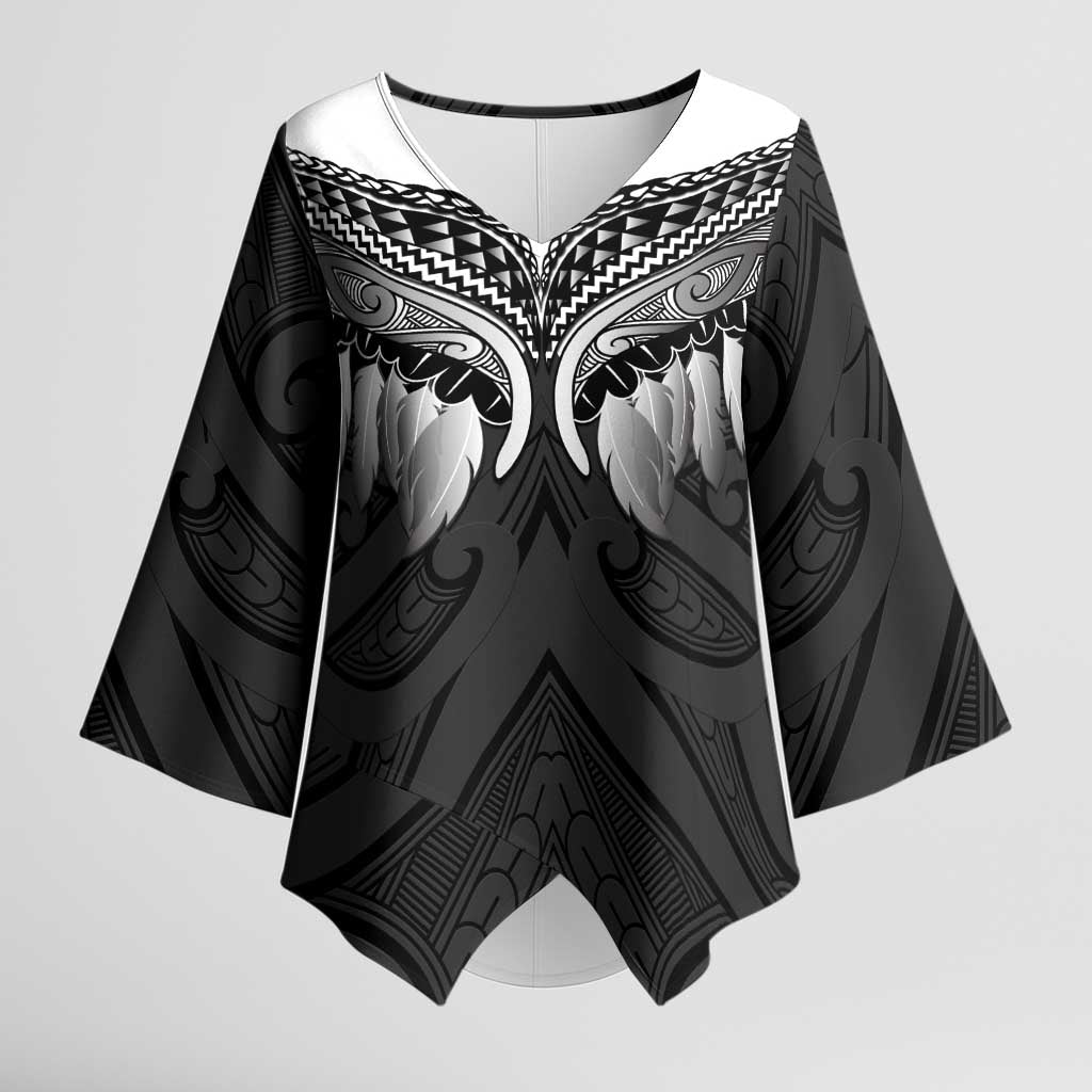 Poutama Korowai New Zealand Kimono Sleeve Blouse Aotearoa Maori Tattoo LT14 Female Black - Polynesian Pride