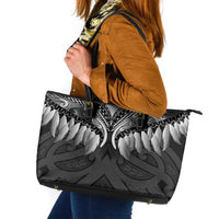 Poutama Korowai New Zealand Leather Tote Bag Aotearoa Maori Tattoo LT14 Black - Polynesian Pride