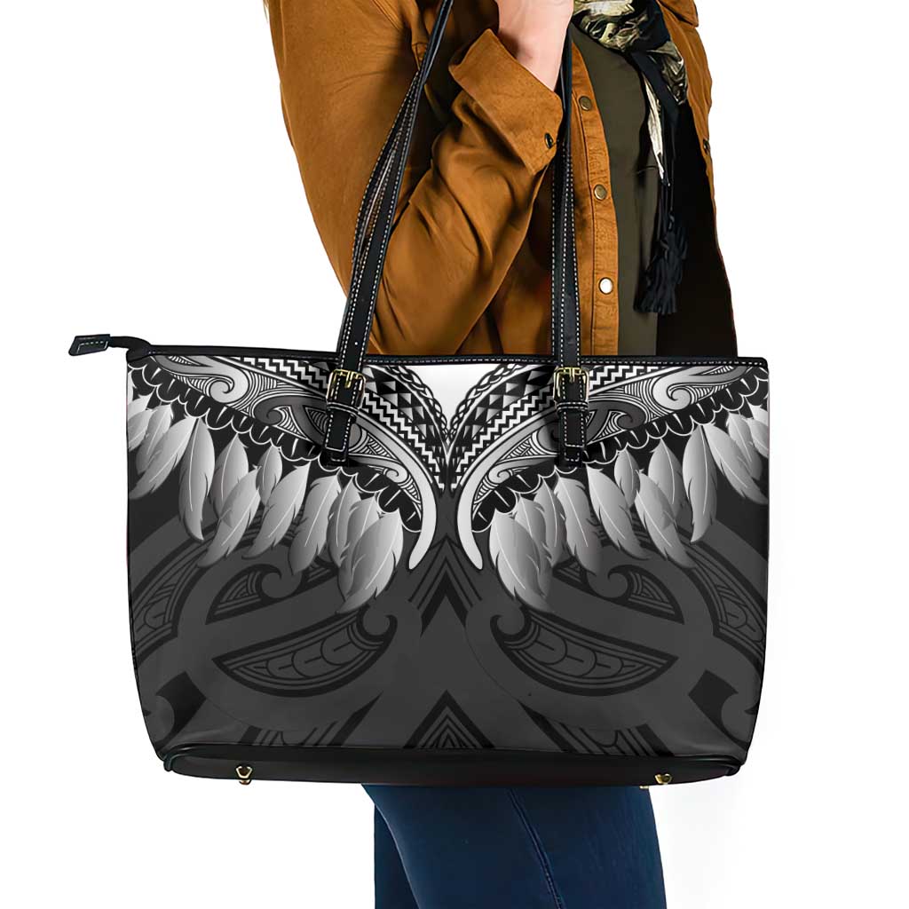 Poutama Korowai New Zealand Leather Tote Bag Aotearoa Maori Tattoo LT14 - Polynesian Pride