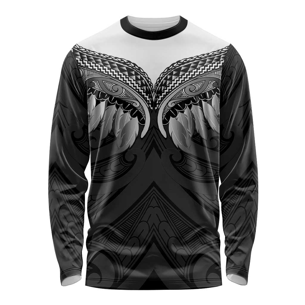 Poutama Korowai New Zealand Long Sleeve Shirt Aotearoa Maori Tattoo LT14 Unisex Black - Polynesian Pride