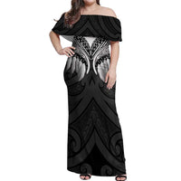 Poutama Korowai New Zealand Off Shoulder Maxi Dress Aotearoa Maori Tattoo LT14 Women Black - Polynesian Pride