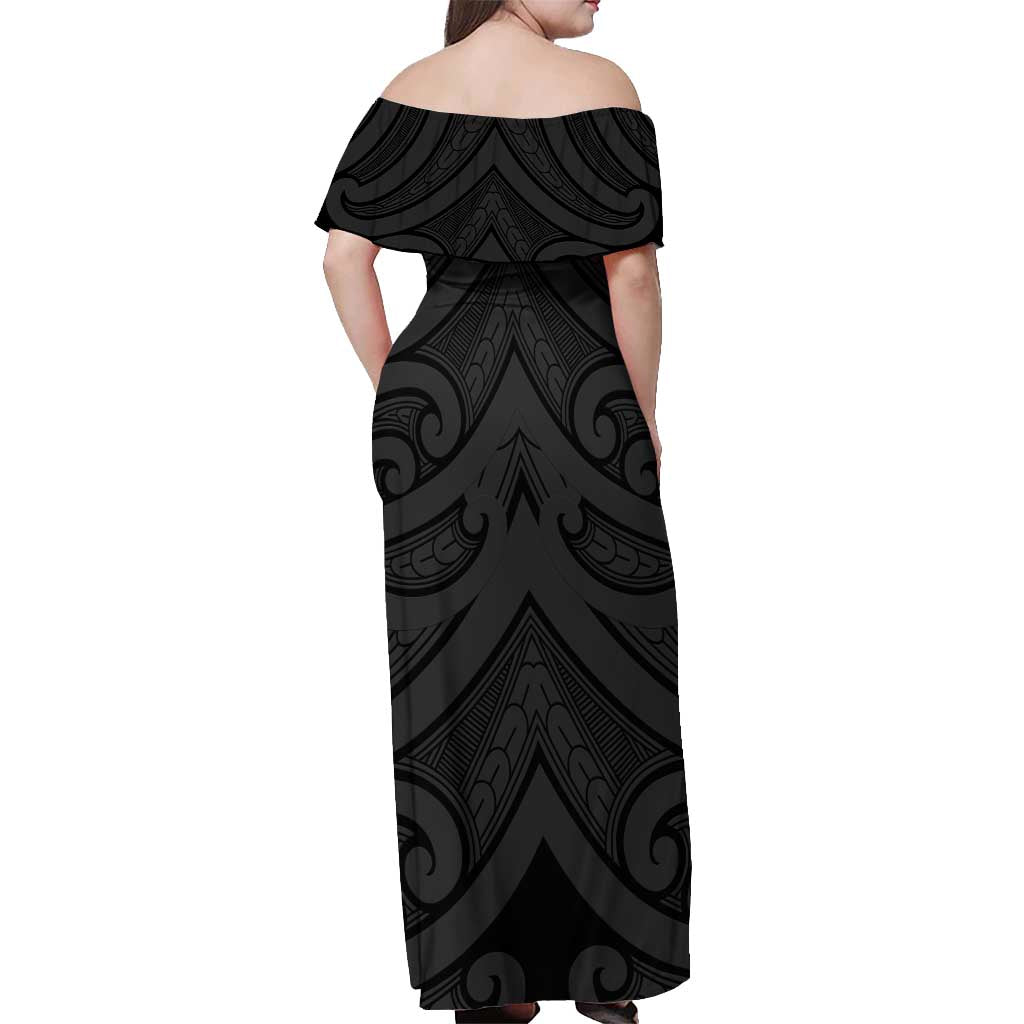 Poutama Korowai New Zealand Off Shoulder Maxi Dress Aotearoa Maori Tattoo LT14 - Polynesian Pride