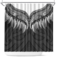 Poutama Korowai New Zealand Shower Curtain Aotearoa Maori Tattoo LT14 Black - Polynesian Pride