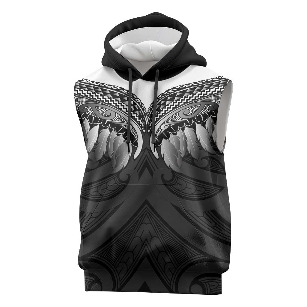 Poutama Korowai New Zealand Sleeveless Hoodie Aotearoa Maori Tattoo LT14 Black - Polynesian Pride