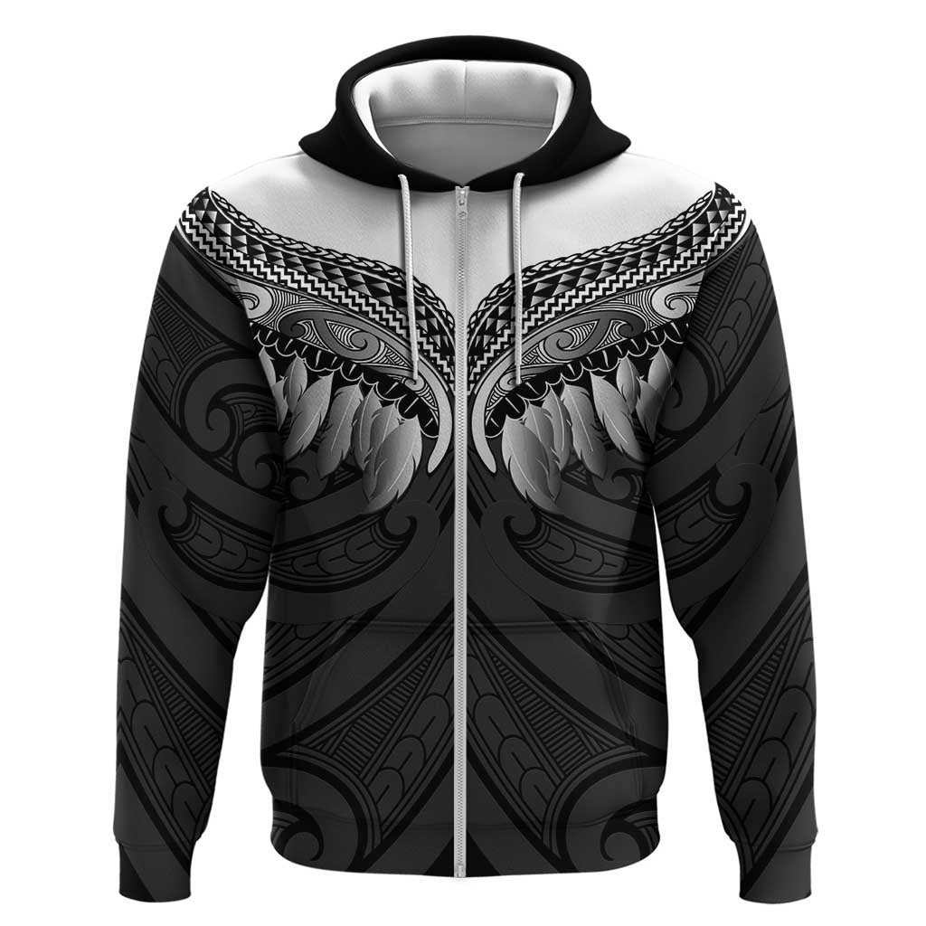 Poutama Korowai New Zealand Zip Hoodie Aotearoa Maori Tattoo LT14 Zip Hoodie Black - Polynesian Pride