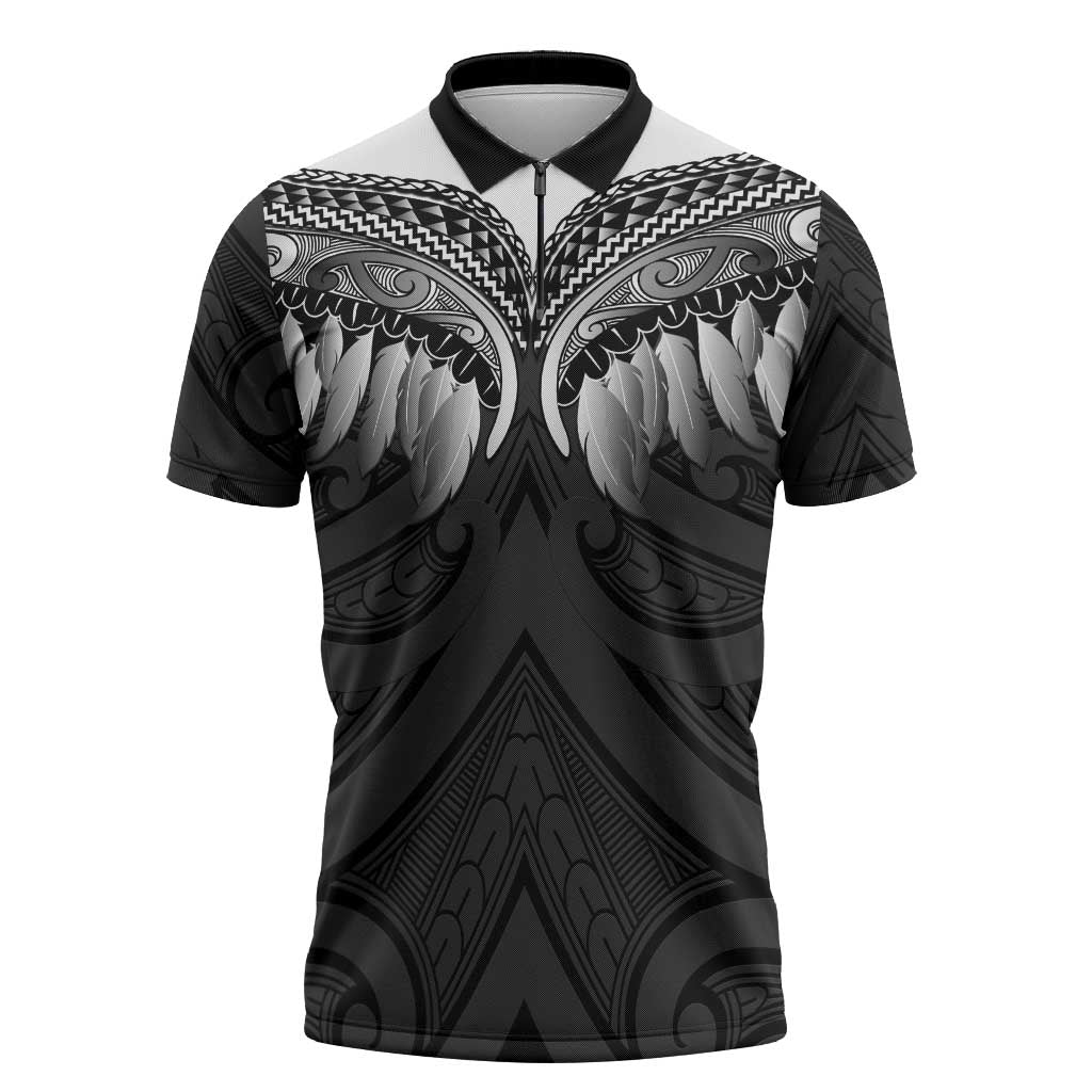 Poutama Korowai New Zealand Zipper Polo Shirt Aotearoa Maori Tattoo LT14 Black - Polynesian Pride