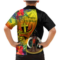 Vanuatu Tafea Day Family Matching Mermaid Dress and Hawaiian Shirt Coat Of Arms Mix Tropical Flowers LT14 - Polynesian Pride
