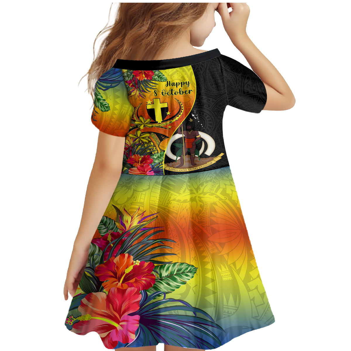 Vanuatu Tafea Day Family Matching Mermaid Dress and Hawaiian Shirt Coat Of Arms Mix Tropical Flowers LT14 - Polynesian Pride