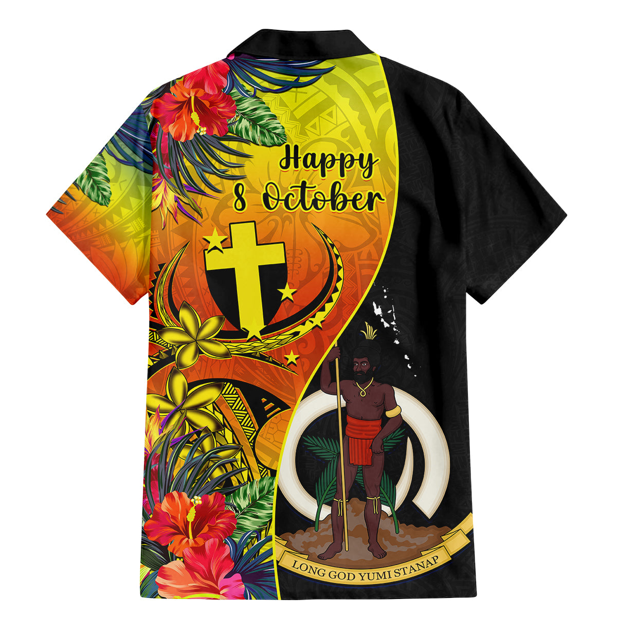 Vanuatu Tafea Day Family Matching Mermaid Dress and Hawaiian Shirt Coat Of Arms Mix Tropical Flowers LT14 - Polynesian Pride