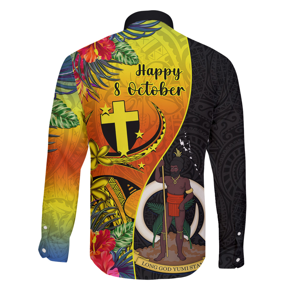 Vanuatu Tafea Day Family Matching Mermaid Dress and Hawaiian Shirt Coat Of Arms Mix Tropical Flowers LT14 - Polynesian Pride