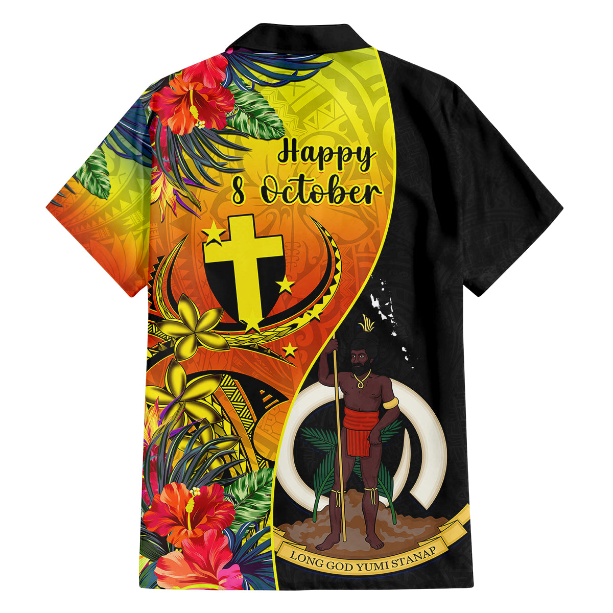 Vanuatu Tafea Day Family Matching Off Shoulder Maxi Dress and Hawaiian Shirt Coat Of Arms Mix Tropical Flowers LT14 - Polynesian Pride