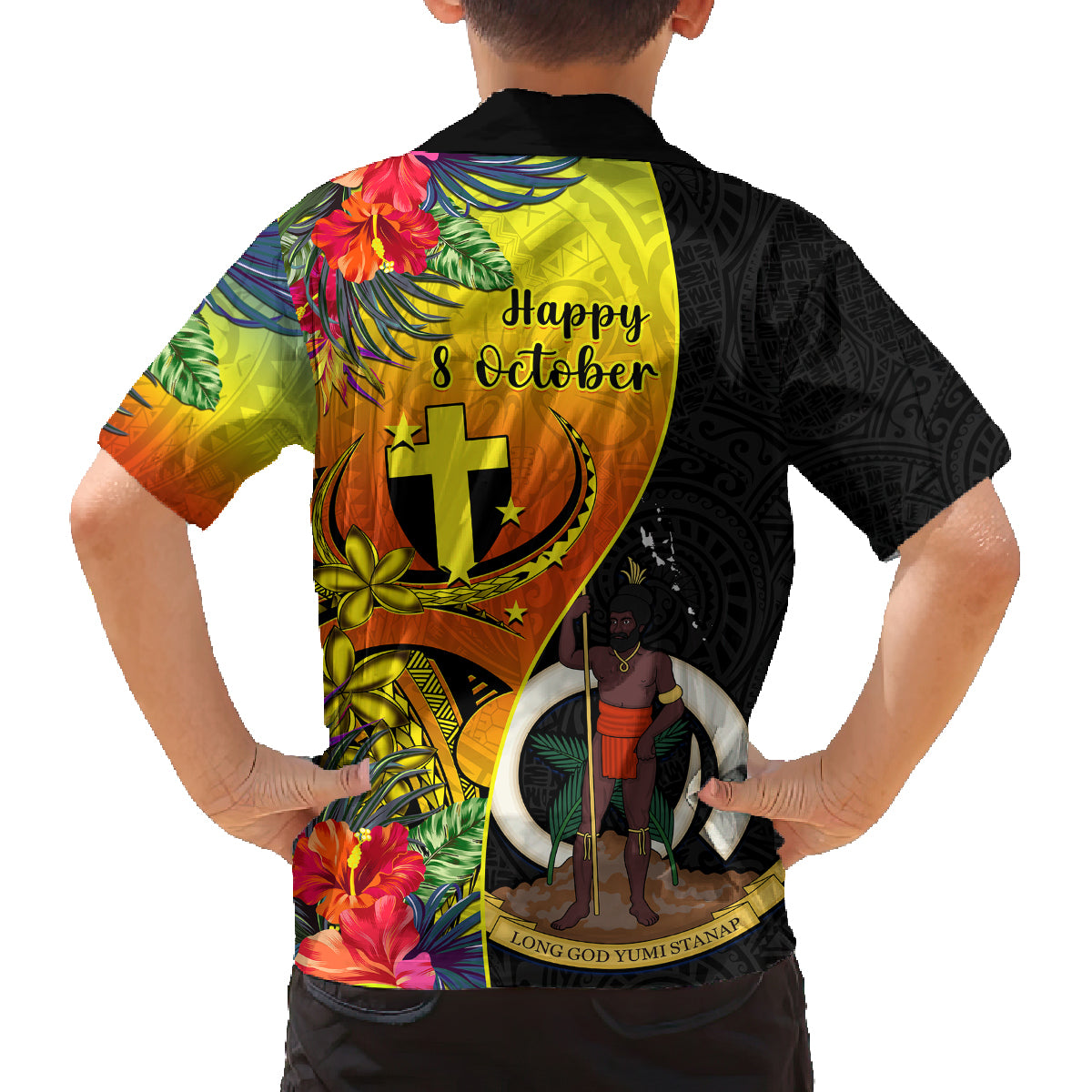 Vanuatu Tafea Day Family Matching Summer Maxi Dress and Hawaiian Shirt Coat Of Arms Mix Tropical Flowers LT14 - Polynesian Pride