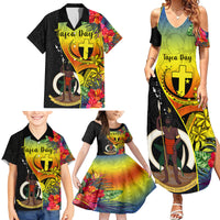 Vanuatu Tafea Day Family Matching Summer Maxi Dress and Hawaiian Shirt Coat Of Arms Mix Tropical Flowers LT14 - Polynesian Pride