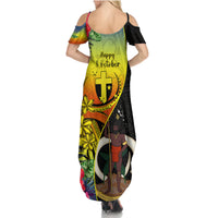 Vanuatu Tafea Day Family Matching Summer Maxi Dress and Hawaiian Shirt Coat Of Arms Mix Tropical Flowers LT14 - Polynesian Pride
