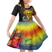 Vanuatu Tafea Day Family Matching Tank Maxi Dress and Hawaiian Shirt Coat Of Arms Mix Tropical Flowers LT14 Daughter's Dress Black - Polynesian Pride