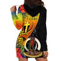 Vanuatu Tafea Day Hoodie Dress Coat Of Arms Mix Tropical Flowers LT14 - Polynesian Pride