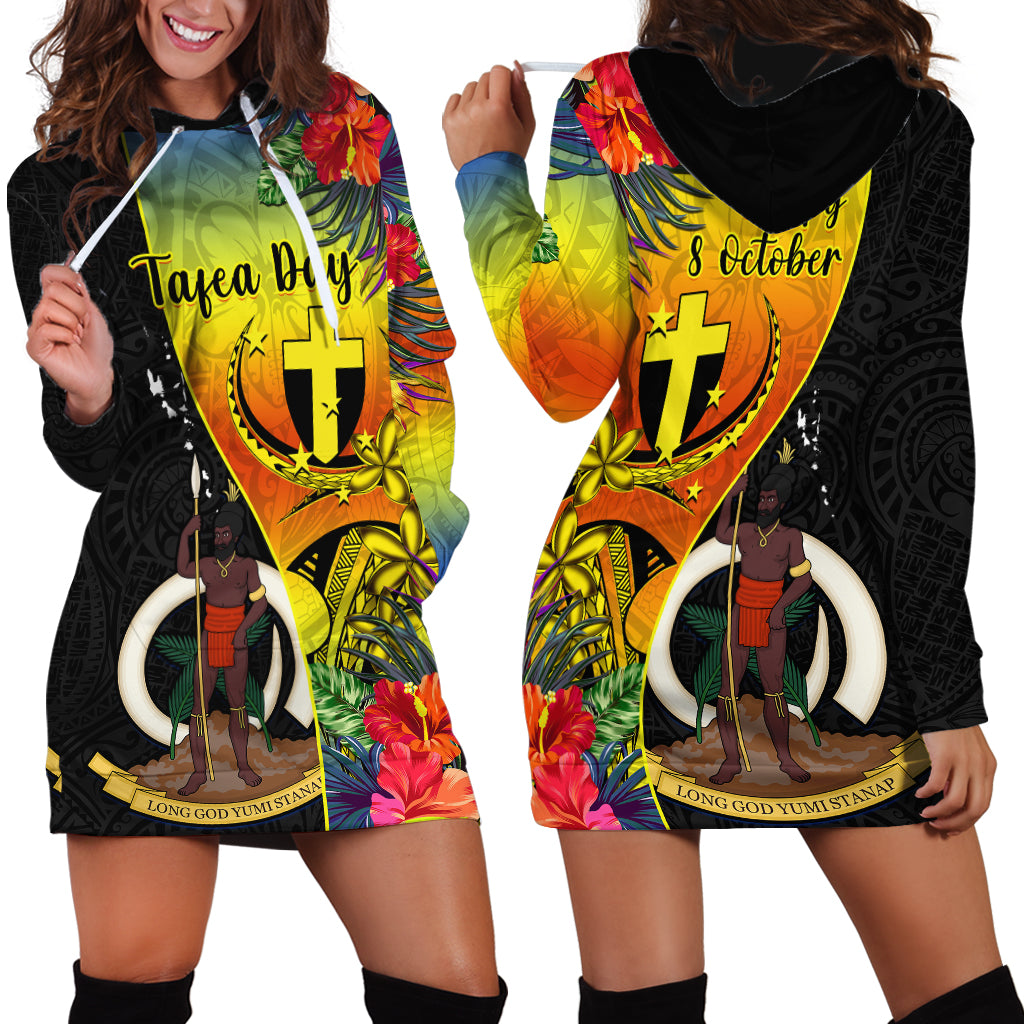 Vanuatu Tafea Day Hoodie Dress Coat Of Arms Mix Tropical Flowers LT14 - Polynesian Pride