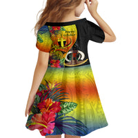 Vanuatu Tafea Day Kid Short Sleeve Dress Coat Of Arms Mix Tropical Flowers LT14 - Polynesian Pride