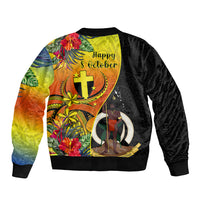 Vanuatu Tafea Day Sleeve Zip Bomber Jacket Coat Of Arms Mix Tropical Flowers LT14 - Polynesian Pride
