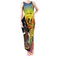 Vanuatu Tafea Day Tank Maxi Dress Coat Of Arms Mix Tropical Flowers LT14 Women Black - Polynesian Pride