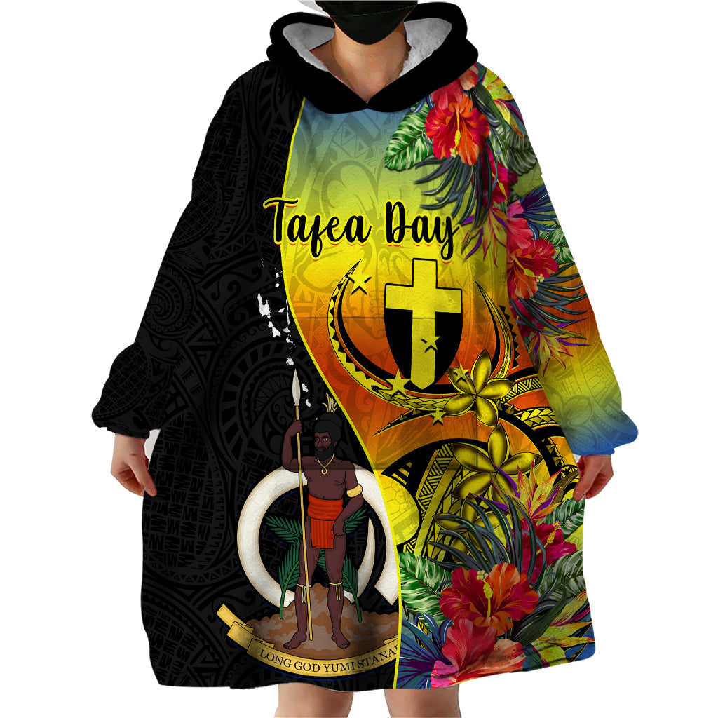 Vanuatu Tafea Day Wearable Blanket Hoodie Coat Of Arms Mix Tropical Flowers LT14 - Polynesian Pride