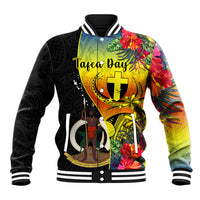 Personalised Vanuatu Tafea Day Baseball Jacket Coat Of Arms Mix Tropical Flowers LT14 Unisex Black - Polynesian Pride