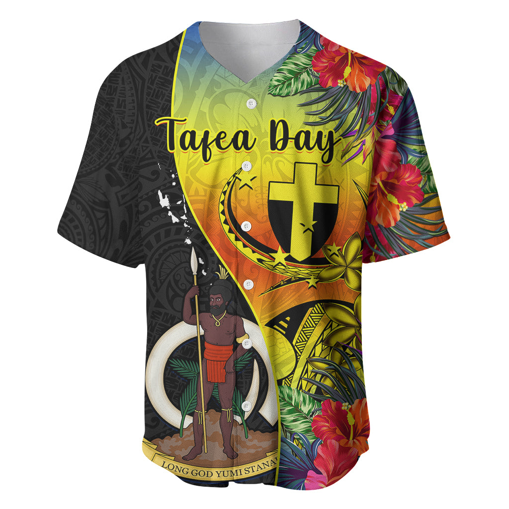 Personalised Vanuatu Tafea Day Baseball Jersey Coat Of Arms Mix Tropical Flowers LT14 Black - Polynesian Pride