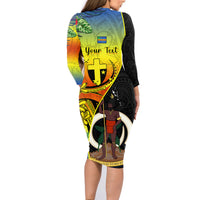 Personalised Vanuatu Tafea Day Family Matching Long Sleeve Bodycon Dress and Hawaiian Shirt Coat Of Arms Mix Tropical Flowers LT14 - Polynesian Pride