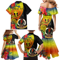 Personalised Vanuatu Tafea Day Family Matching Mermaid Dress and Hawaiian Shirt Coat Of Arms Mix Tropical Flowers LT14 - Polynesian Pride