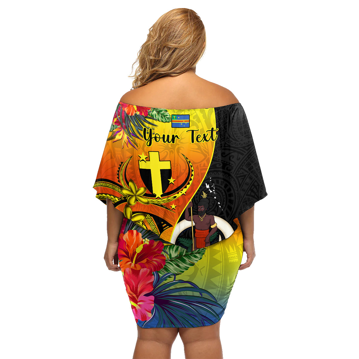Personalised Vanuatu Tafea Day Family Matching Off Shoulder Short Dress and Hawaiian Shirt Coat Of Arms Mix Tropical Flowers LT14 - Polynesian Pride