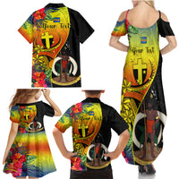 Personalised Vanuatu Tafea Day Family Matching Summer Maxi Dress and Hawaiian Shirt Coat Of Arms Mix Tropical Flowers LT14 - Polynesian Pride