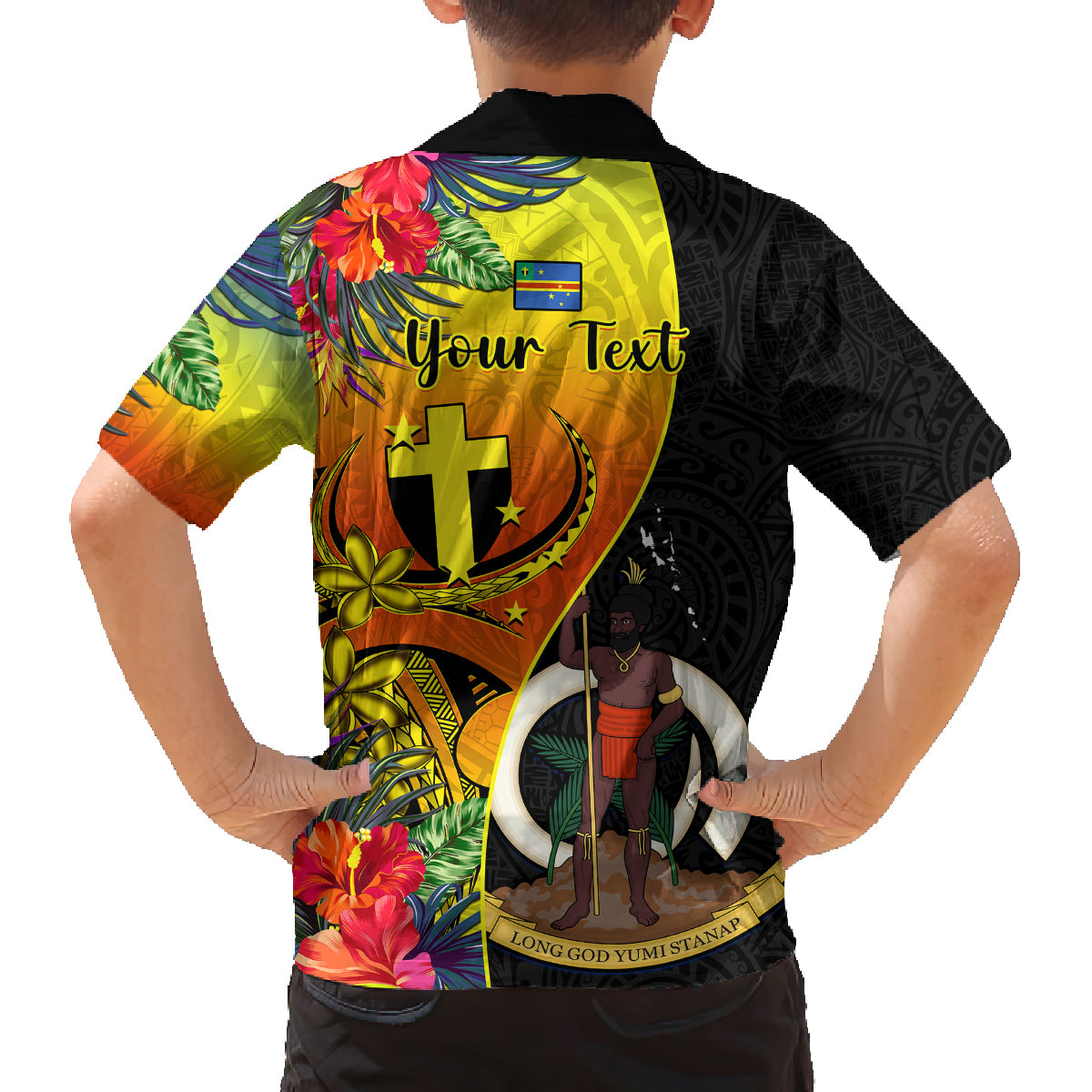 Personalised Vanuatu Tafea Day Family Matching Tank Maxi Dress and Hawaiian Shirt Coat Of Arms Mix Tropical Flowers LT14 - Polynesian Pride