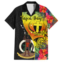 Personalised Vanuatu Tafea Day Family Matching Tank Maxi Dress and Hawaiian Shirt Coat Of Arms Mix Tropical Flowers LT14 Dad's Shirt - Short Sleeve Black - Polynesian Pride
